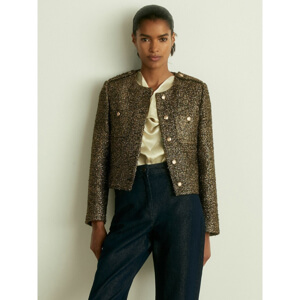 REISS WYNEE Metallic Knit Cropped Jacket